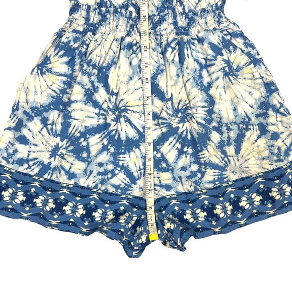Bebop Romper Sleeveless Tassel Tie Detail Surplice Blue White Print NEW Womens M - Picture 7 of 13
